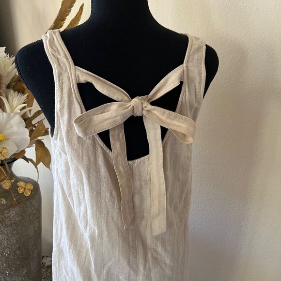 Cloth & Stone Anthropologie Cotton Bow Tie Shirt Dress Cream and White NWOT M - Picture 6 of 11